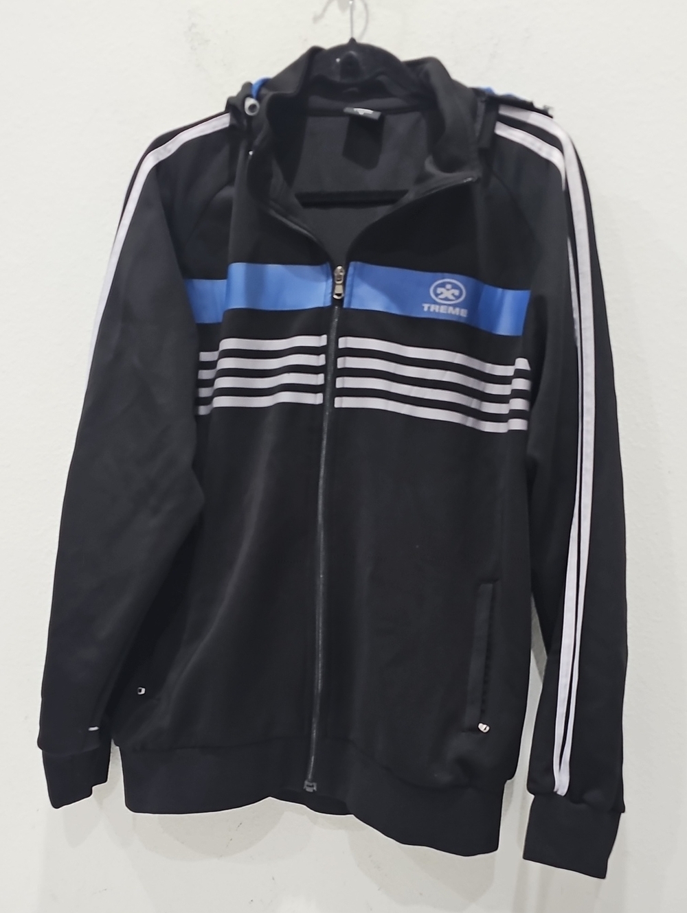 Xtreme BlackMen's Black & Blue Zip-Front Athletic Jacket Hood Sz M